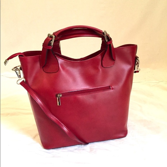 Lisa Minardi Buckle Handle Red Leather Satchel - Picture 4 of 8